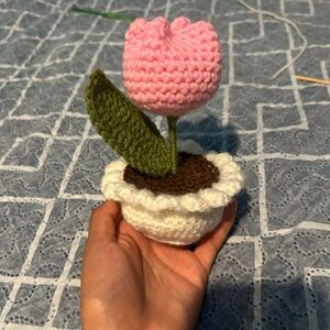 Handmade Pink Crochet Tulip Decoration